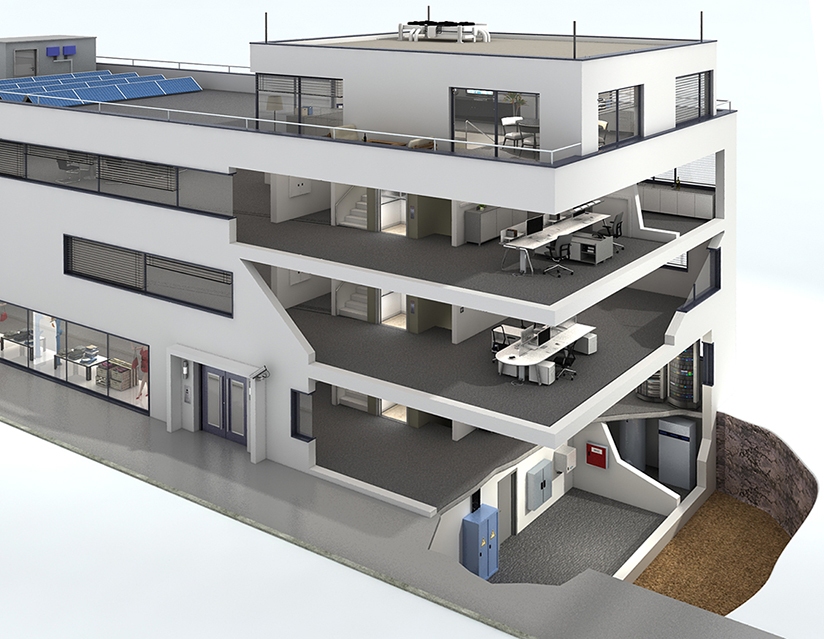 Büro- und Verwaltungsgebäude mit äußerem Blitzschutz