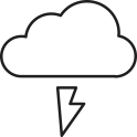 Icon of a cloud with a lightning bolt underneath, shown in a simple outline style.